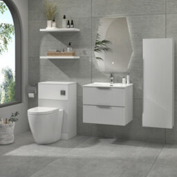 Royal Bathrooms Evora 600mm Matt White Fluted Wall Hung Bathroom Vanity Unit 2 Drawer Cabinet Storage With Ceramic Basin Sink - 1 Tap Hole - thumbnail 4