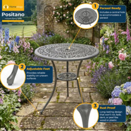 Homeology Positano Grey Garden And Patio Cast Aluminium Bistro Table - thumbnail 4