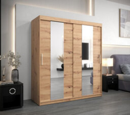 Arte Elegant Oak Artisan Pole Sliding Door Wardrobe W1800mm H2000mm D620mm Mirrored Classic Storage Solution - thumbnail 2