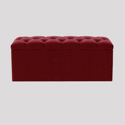 120Cm Luna Chesterfield Ottoman Storage Box - Claret Red Plush Velvet Upholstered Blanket Box - image 1
