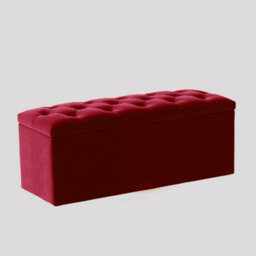 120Cm Luna Chesterfield Ottoman Storage Box - Claret Red Plush Velvet Upholstered Blanket Box - thumbnail 3