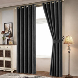 Bedlooms Black Crushed Velvet Curtains Blackout Thermal Insulated Eyelet Curtain (Pair) 66 X 72 Inches With Tie Back Two - thumbnail 9