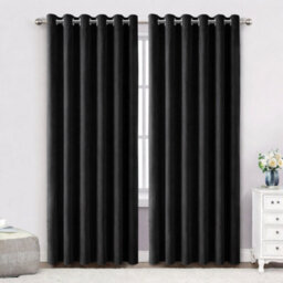 Bedlooms Black Crushed Velvet Curtains Blackout Thermal Insulated Eyelet Curtain (Pair) 66 X 72 Inches With Tie Back Two