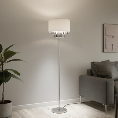 GoodHome Crowle Satin Cream Silver Effect Led Floor Lamp - image 1