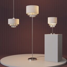 GoodHome Crowle Satin Cream Silver Effect Led Floor Lamp - thumbnail 7