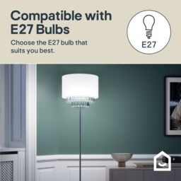 GoodHome Crowle Satin Cream Silver Effect Led Floor Lamp - thumbnail 6