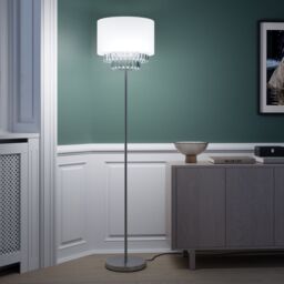 GoodHome Crowle Satin Cream Silver Effect Led Floor Lamp - thumbnail 4