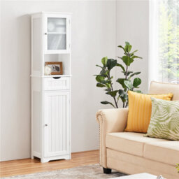 Yaheetech White Freestanding Bathroom Storage Cabinet With Door 1.7M Height - thumbnail 1