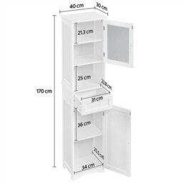 Yaheetech White Freestanding Bathroom Storage Cabinet With Door 1.7M Height - thumbnail 3