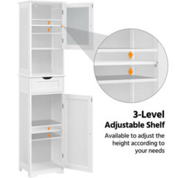 Yaheetech White Freestanding Bathroom Storage Cabinet With Door 1.7M Height - thumbnail 5