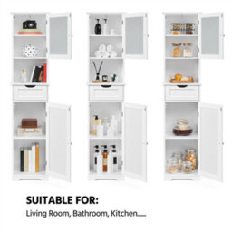 Yaheetech White Freestanding Bathroom Storage Cabinet With Door 1.7M Height - thumbnail 4