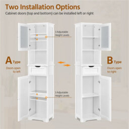 Yaheetech White Freestanding Bathroom Storage Cabinet With Door 1.7M Height - thumbnail 8