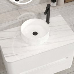 Royal Bathrooms Venice 800mm Gloss White Wall Mounted Bathroom Countertop Vanity Unit 2 Drawer With Round Basin - thumbnail 6