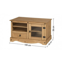 Mercers Furniture Corona Entertainment Tv Unit Cabinet Stand 1 Drawer Glass Door Solid Wood Pine Wooden With Mexican Styling - thumbnail 4