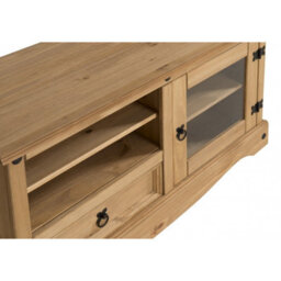 Mercers Furniture Corona Entertainment Tv Unit Cabinet Stand 1 Drawer Glass Door Solid Wood Pine Wooden With Mexican Styling - thumbnail 3