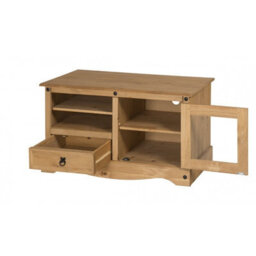 Mercers Furniture Corona Entertainment Tv Unit Cabinet Stand 1 Drawer Glass Door Solid Wood Pine Wooden With Mexican Styling - thumbnail 2