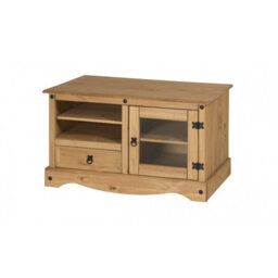 Mercers Furniture Corona Entertainment Tv Unit Cabinet Stand 1 Drawer Glass Door Solid Wood Pine Wooden With Mexican Styling