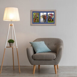 AK Frames 40X20Cm Rose Gold Modern Multi Photo Frame With Blue Mount - Holds 3 Apertures (3X) 6X4 Photos - thumbnail 3
