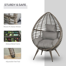 Outsunny Outdoor Indoor Wicker Teardrop Chair With Cushion Rattan Lounger - thumbnail 4
