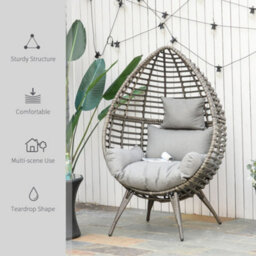 Outsunny Outdoor Indoor Wicker Teardrop Chair With Cushion Rattan Lounger - thumbnail 6