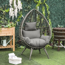 Outsunny Outdoor Indoor Wicker Teardrop Chair With Cushion Rattan Lounger - thumbnail 1