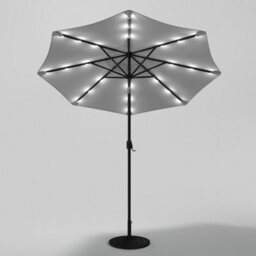 Living And Home 3M Large Garden Led Parasol Outdoor Beach Umbrella With Light Sun Shade Crank Tilt With Round Base, Light Grey - thumbnail 4