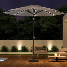 Living And Home 3M Large Garden Led Parasol Outdoor Beach Umbrella With Light Sun Shade Crank Tilt With Round Base, Light Grey - thumbnail 2