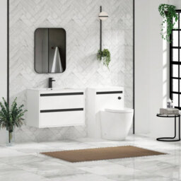 Royal Bathrooms Orion 800mm Matt White 2 Drawer Wall Hung Bathroom Vanity Unit With Carrara White Basin & Black Accent Trim - thumbnail 3