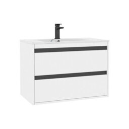 Royal Bathrooms Orion 800mm Matt White 2 Drawer Wall Hung Bathroom Vanity Unit With Carrara White Basin & Black Accent Trim - thumbnail 7