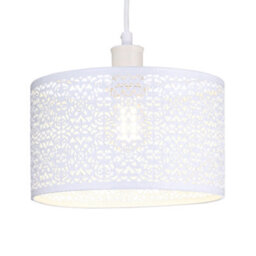 Happy Homewares Ornate Moroccan Style Decorated White Gloss Metal Pendant Lamp Shade 25Cm X 15Cm - thumbnail 2