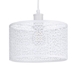 Happy Homewares Ornate Moroccan Style Decorated White Gloss Metal Pendant Lamp Shade 25Cm X 15Cm - thumbnail 1