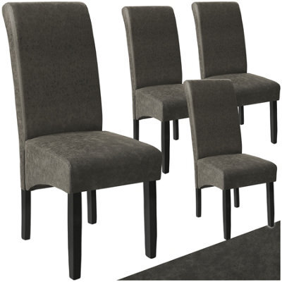 Tectake Set Of 4 Dining Chair - Ergonomic Seat Shape, High Backrest, Padded, Faux Leather  - Gray Marbled - image 1