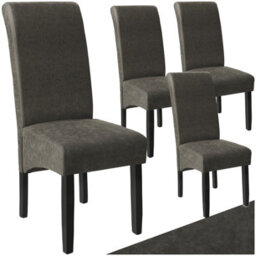 Tectake Set Of 4 Dining Chair - Ergonomic Seat Shape, High Backrest, Padded, Faux Leather  - Gray Marbled
