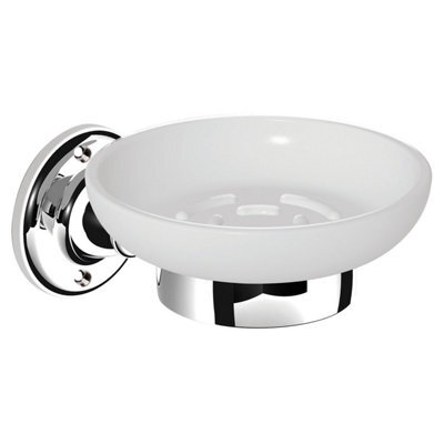 Plum&clay Kingham Wall Mounted Bathroom Soap Holder Chrome & Ceramic Dish - image 1