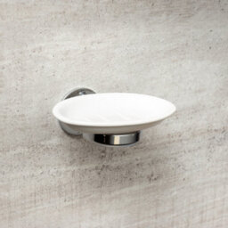 Plum&clay Kingham Wall Mounted Bathroom Soap Holder Chrome & Ceramic Dish - thumbnail 2