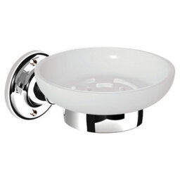 Plum&clay Kingham Wall Mounted Bathroom Soap Holder Chrome & Ceramic Dish - thumbnail 1