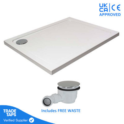 GravaHaus 1500 X 900mm White Rectangular 45mm Low Profile Shower Tray With Chrome Waste - image 1