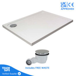 GravaHaus 1500 X 900mm White Rectangular 45mm Low Profile Shower Tray With Chrome Waste