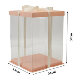 Living And Home 12 Inch Pink Clear Plastic Cake Gift Box With Ribbon 34Cm (W) X 34Cm (D) X 37Cm (H) - thumbnail 5