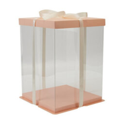 Living And Home 12 Inch Pink Clear Plastic Cake Gift Box With Ribbon 34Cm (W) X 34Cm (D) X 37Cm (H) - thumbnail 3