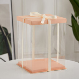 Living And Home 12 Inch Pink Clear Plastic Cake Gift Box With Ribbon 34Cm (W) X 34Cm (D) X 37Cm (H) - thumbnail 1