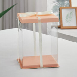 Living And Home 12 Inch Pink Clear Plastic Cake Gift Box With Ribbon 34Cm (W) X 34Cm (D) X 37Cm (H) - thumbnail 2