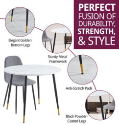 Hallowood Furniture Finley Small Round Dining Table In Marble Finish With 4 Dark Grey Fabric Chairs - thumbnail 2