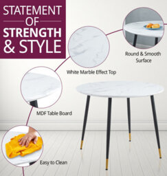 Hallowood Furniture Finley Small Round Dining Table In Marble Finish With 4 Dark Grey Fabric Chairs - thumbnail 4