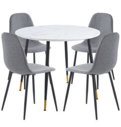 Hallowood Furniture Finley Small Round Dining Table In Marble Finish With 4 Dark Grey Fabric Chairs - thumbnail 8