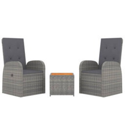 Berkfield 3 Piece Garden Lounge Set Grey Poly Rattan&solid Wood Acacia - thumbnail 3
