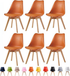 MCC Direct Set Of 6 Dining Chairs With Solid Wooden Legs And Seat Cushion Pads In Orange - Eva By Mcc