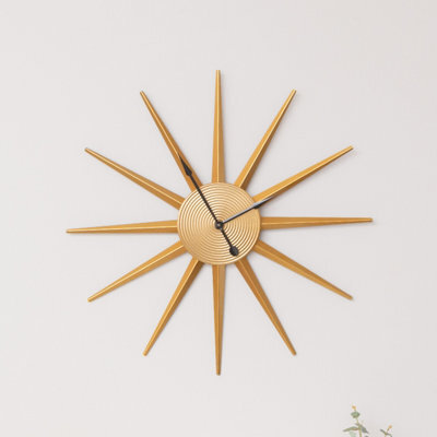 Melody Maison Gold Metal Starburst Detail Wall Clock - 60Cm X 60Cm - image 1