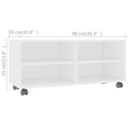 Berkfield Tv Cabinet With Castors White 90X35X35 Cm Engineered Wood - thumbnail 6