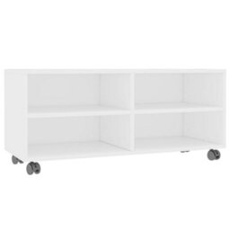 Berkfield Tv Cabinet With Castors White 90X35X35 Cm Engineered Wood - thumbnail 2